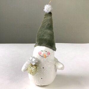Natalie Silitch Snowman Christmas Ornament Velvet Hat Handmade Signed Folk Art